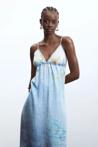 Langes Jeans-Kleid mit Trägern