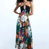 Langes Kleid mit tropischem Print