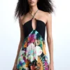 Langes Kleid mit tropischem Print