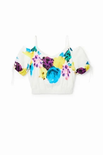 M. Christian Lacroix Kurze, geraffte Bluse mit Blumenmuster M. Christian Lacroix Kurze, geraffte Bluse mit Blumenmuster