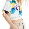 M. Christian Lacroix Kurze, geraffte Bluse mit Blumenmuster M. Christian Lacroix Kurze, geraffte Bluse mit Blumenmuster