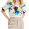 M. Christian Lacroix Kurze, geraffte Bluse mit Blumenmuster M. Christian Lacroix Kurze, geraffte Bluse mit Blumenmuster