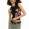 Mesh-T-Shirt mit Blumen