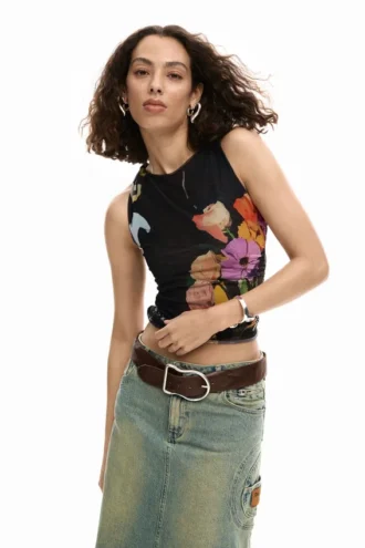 Mesh-T-Shirt mit Blumen