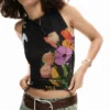 Mesh-T-Shirt mit Blumen