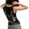 Mesh-T-Shirt mit Blumen
