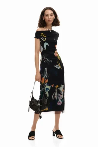 Midi-Kleid mit Collage-Print