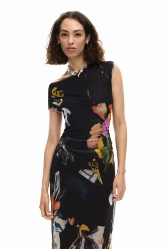 Midi-Kleid mit Collage-Print