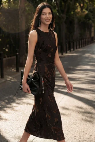Midi-Kleid mit Flockdruck
