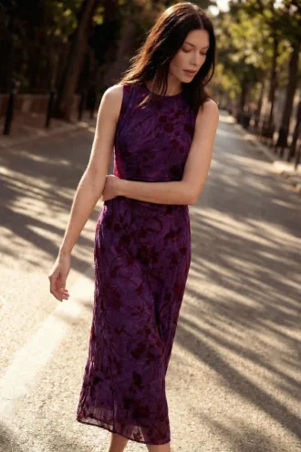 Midi-Kleid mit Flockdruck