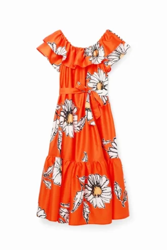 Midi-Kleid mit Gänseblümchen-Rüschen