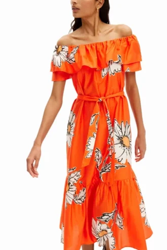 Midi-Kleid mit Gänseblümchen-Rüschen