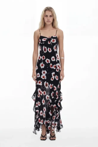 Midi-Kleid mit Rüschen in Poppy