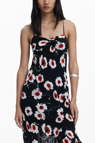 Midi-Kleid mit Rüschen in Poppy