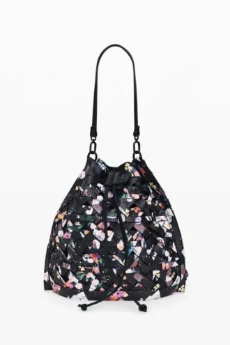 Mittlerer geflochtener Rucksack mit Blumen