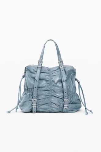 Mittlerer Rucksack aus Denim mit Rüschen