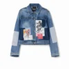 Patchwork-Jeansjacke mit Mickey-Mouse-Motiven