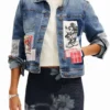 Patchwork-Jeansjacke mit Mickey-Mouse-Motiven