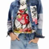 Patchwork-Jeansjacke mit Mickey-Mouse-Motiven