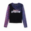 Patchwork-Tüll-T-Shirt mit Aufdruck