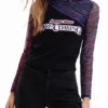 Patchwork-Tüll-T-Shirt mit Aufdruck