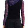 Patchwork-Tüll-T-Shirt mit Aufdruck