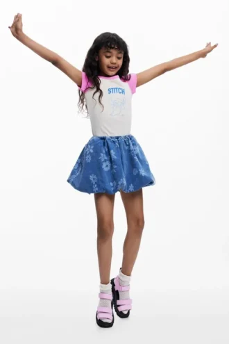 Peplum-Jeansrock mit Blumenmuster