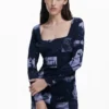 Postkarten-Kleid mit quadratischem Ausschnitt