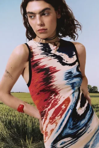 Ärmelloses Kleid mit Print