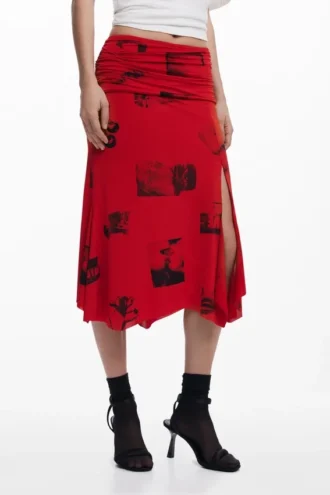 Rock mit Collage-Print und umgeschlagenem Bund