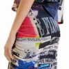 Schmaler, geraffter Midi-Rock mit Collagen-Print