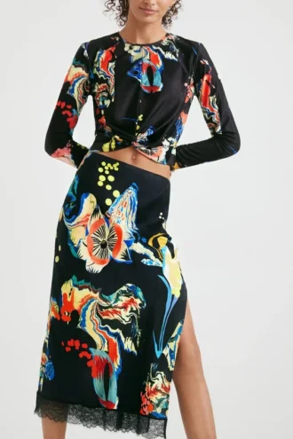 Schmaler Midi-Rock mit Print
