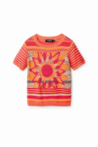 Strick-T-Shirt mit Blumenmotiv