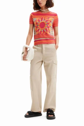 Strick-T-Shirt mit Blumenmotiv