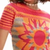 Strick-T-Shirt mit Blumenmotiv