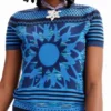 Strick-T-Shirt mit Blumenmotiv