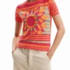 Strick-T-Shirt mit Blumenmotiv