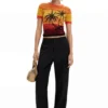 Strick-T-Shirt mit Palmenmotiv