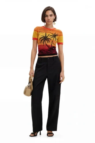 Strick-T-Shirt mit Palmenmotiv Strick-T-Shirt mit Palmenmotiv