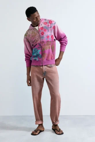 Sweatshirt mit Reißverschluss und Blumenmuster Sweatshirt mit Reißverschluss und Blumenmuster