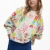 Sweatshirt mit weitem Ärmel und Schriftzug Sweatshirt mit weitem Ärmel und Schriftzug