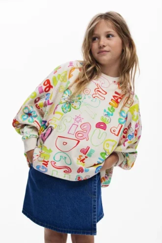 Sweatshirt mit weitem Ärmel und Schriftzug