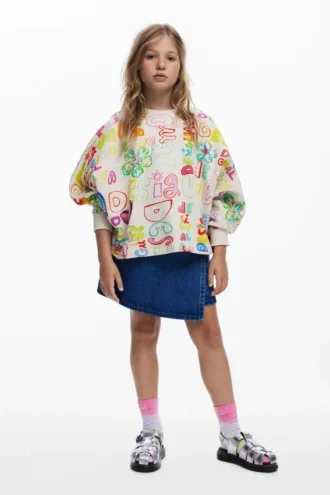 Sweatshirt mit weitem Ärmel und Schriftzug