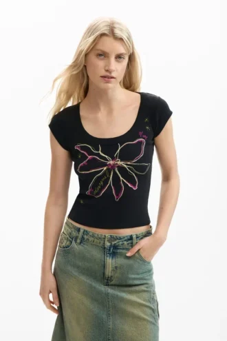 Tailliertes T-Shirt mit Blumenmuster