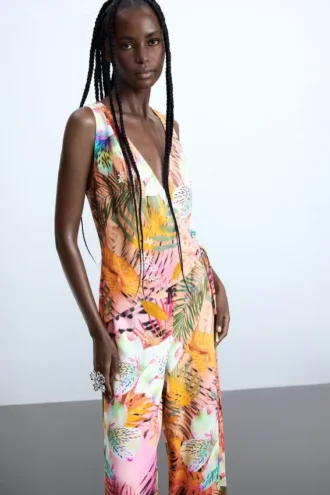 Tropischer Wickel-Jumpsuit