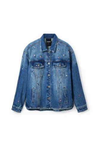 Truckerjacke aus Denim mit Blumenmuster Truckerjacke aus Denim mit Blumenmuster